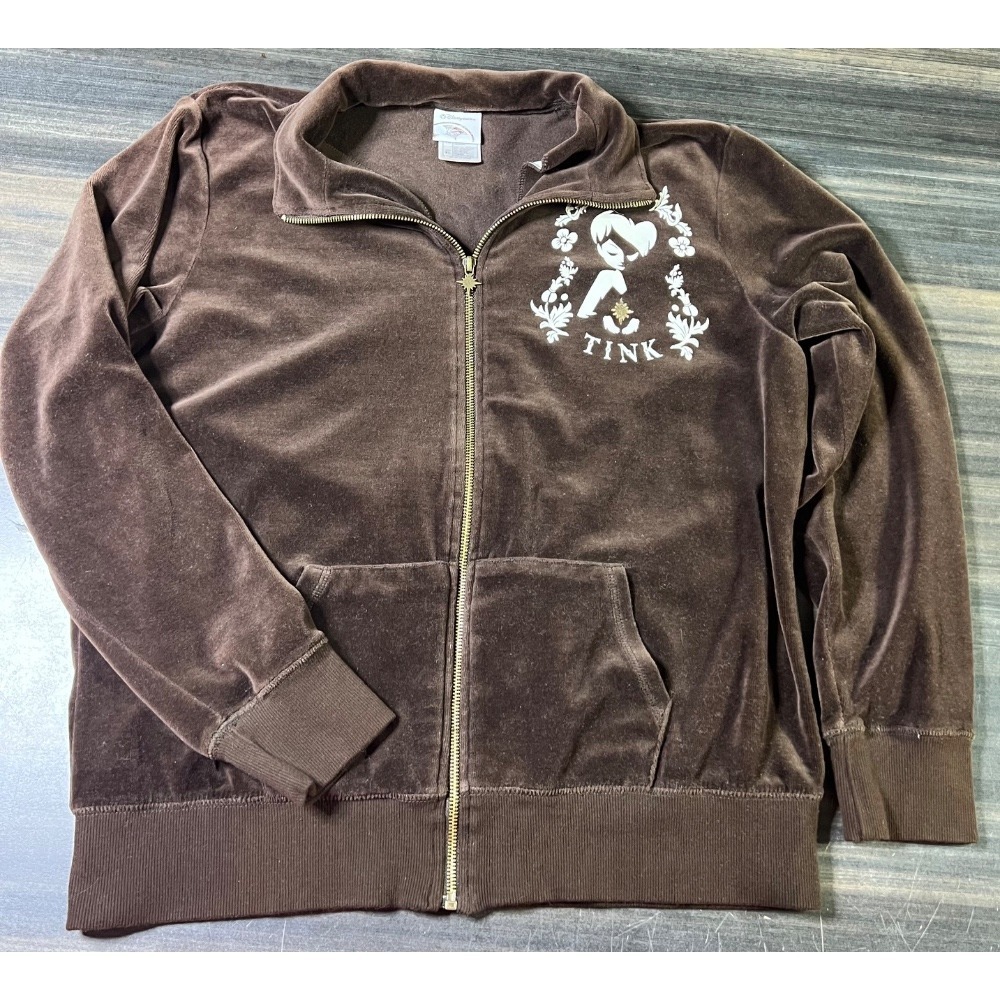 Disney Store Tinkerbell Velour Zip Up Jacket Brown Fairycore XL